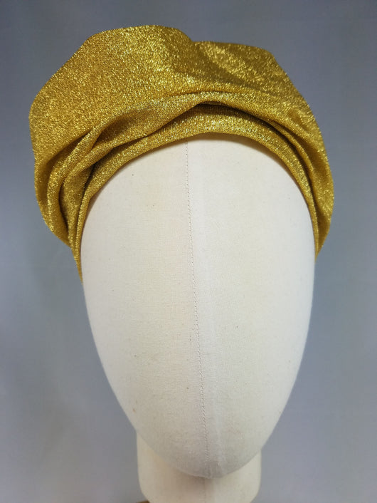 Draped Turban in Retro Gold Lurex Fabric
