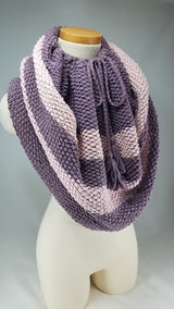 Deep Lavender with Baby Pink Stripes Drawstring Cowl OOAK