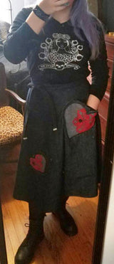 Hearts N' Spiders Dark Denim Wrap Skirt