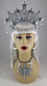 Silver Stars Upon Stars Fascinator Crown