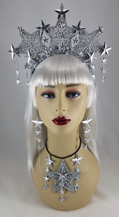 Silver Stars Upon Stars Fascinator Crown