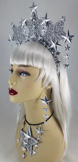 Silver Stars Upon Stars Fascinator Crown