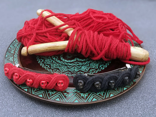 Skull Lucet Cord Hair Barrette in Red or Black