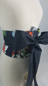 Obi Pocket Belt in Classic Monster Patchwork with Black Moire Faille
