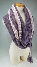 Deep Lavender with Baby Pink Stripes Drawstring Cowl OOAK