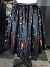 Black Atomic Bright Geometric Embroidered Full Skirt- Custom Sized